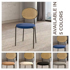 Lot de 4 chaises de salle à manger modernes avec dossier en rotin et siège en velours rembourré pour bureau à domicile, salon et cuisine