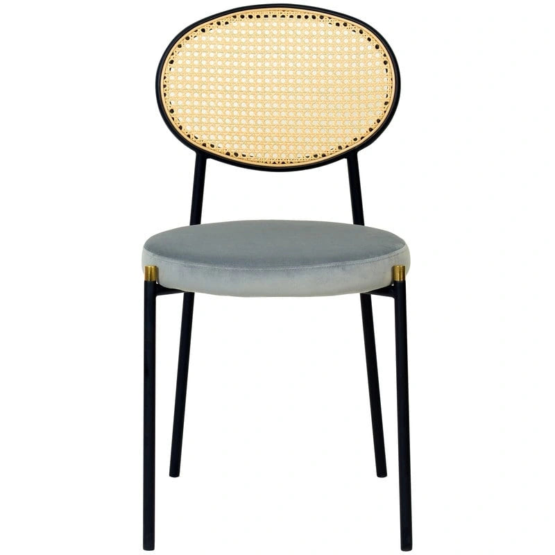 Lot de 4 chaises de salle à manger modernes avec dossier en rotin et siège en velours rembourré pour bureau à domicile, salon et cuisine