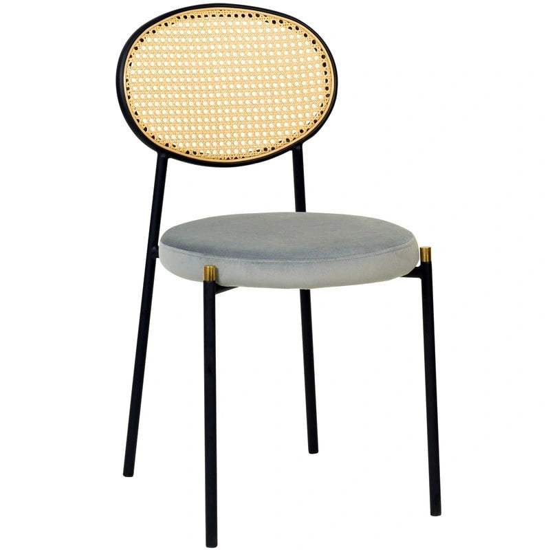 Lot de 4 chaises de salle à manger modernes avec dossier en rotin et siège en velours rembourré pour bureau à domicile, salon et cuisine