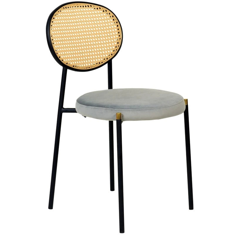 Lot de 4 chaises de salle à manger modernes avec dossier en rotin et siège en velours rembourré pour bureau à domicile, salon et cuisine