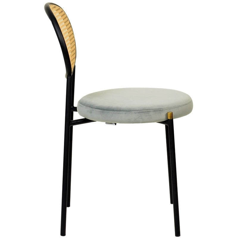 Lot de 4 chaises de salle à manger modernes avec dossier en rotin et siège en velours rembourré pour bureau à domicile, salon et cuisine