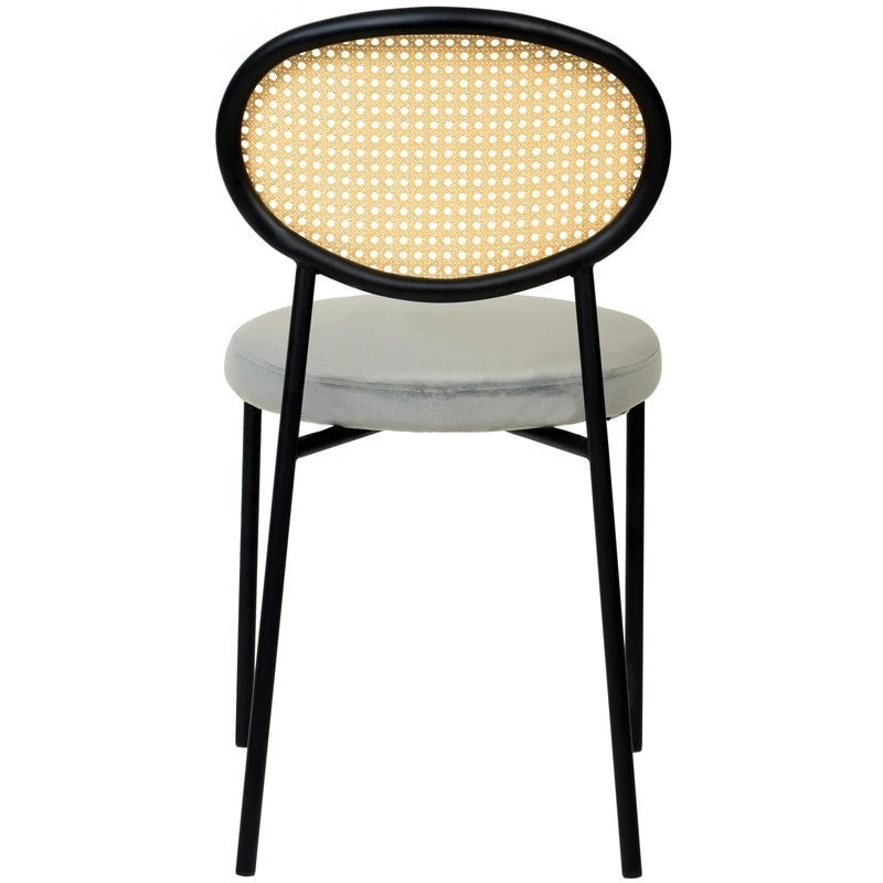 Lot de 4 chaises de salle à manger modernes avec dossier en rotin et siège en velours rembourré pour bureau à domicile, salon et cuisine