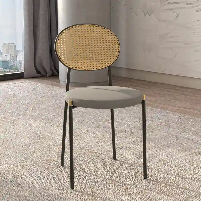 Lot de 4 chaises de salle à manger modernes avec dossier en rotin et siège en velours rembourré pour bureau à domicile, salon et cuisine