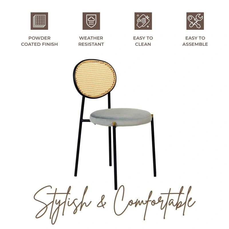 Lot de 4 chaises de salle à manger modernes avec dossier en rotin et siège en velours rembourré pour bureau à domicile, salon et cuisine