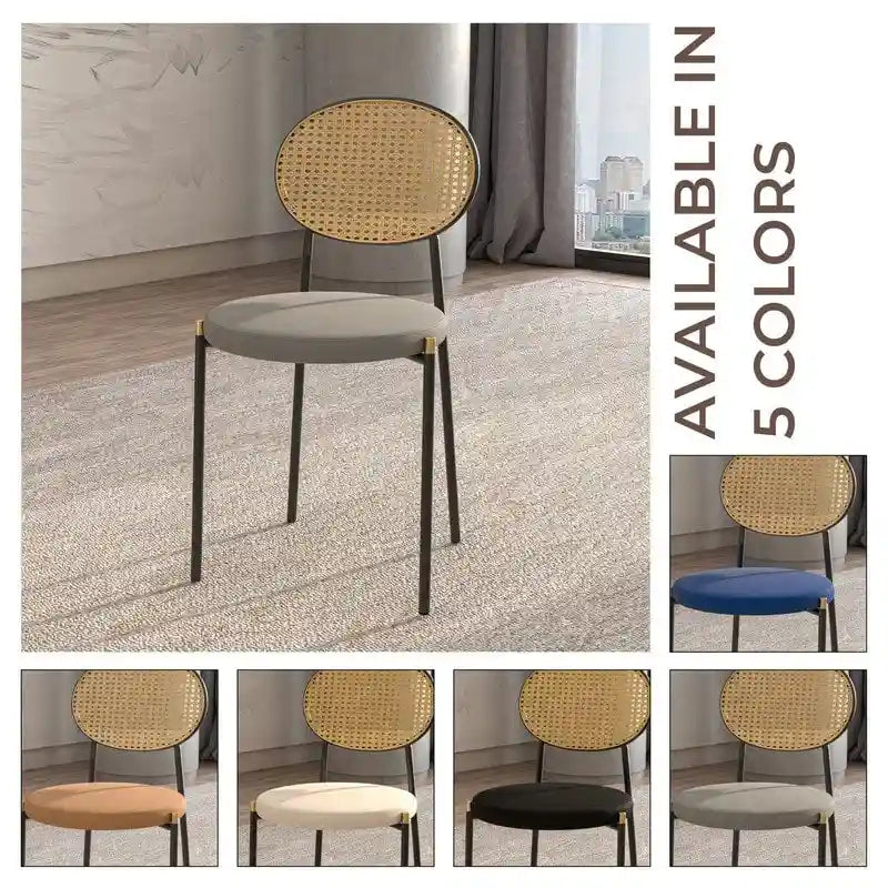 Lot de 4 chaises de salle à manger modernes avec dossier en rotin et siège en velours rembourré pour bureau à domicile, salon et cuisine