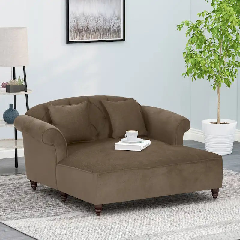 Freas Contemporary Tufted Double Chaise Lounge with Accent Pillows by   - 63.00 L x 58.50 W x 34.50 H