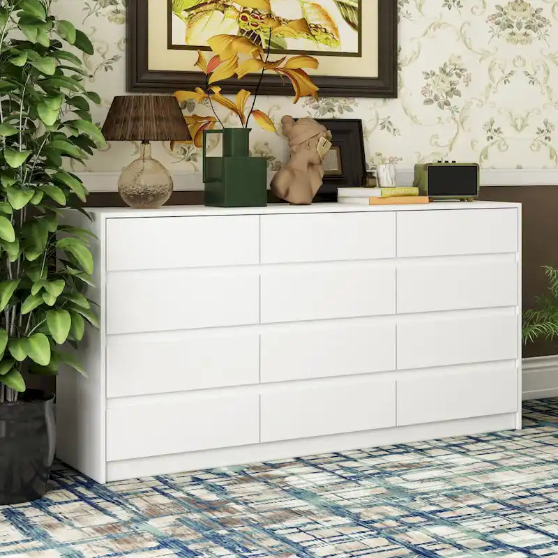 Commode à 12 tiroirs pour chambre avec tiroirs profonds, grande commode en bois sur pied