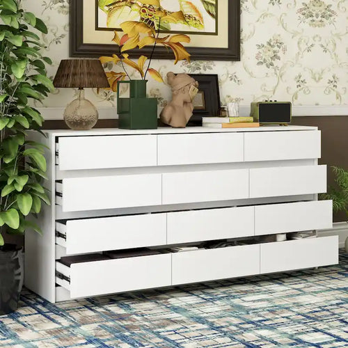 Commode à 12 tiroirs pour chambre avec tiroirs profonds, grande commode en bois sur pied