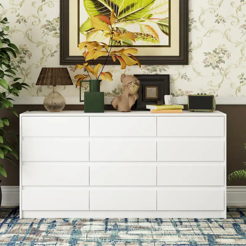 Commode à 12 tiroirs pour chambre avec tiroirs profonds, grande commode en bois sur pied