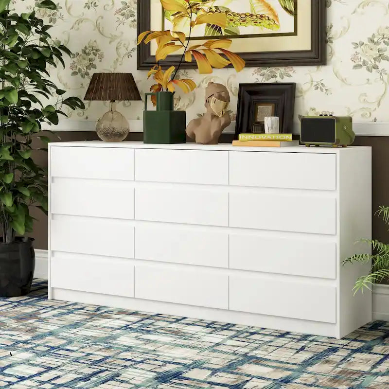 Commode à 12 tiroirs pour chambre avec tiroirs profonds, grande commode en bois sur pied