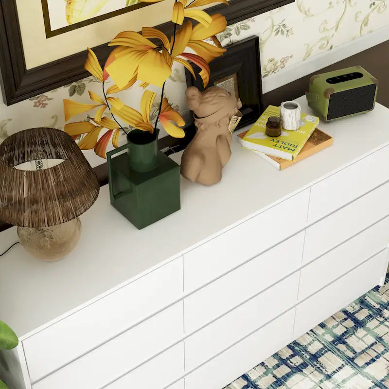 Commode à 12 tiroirs pour chambre avec tiroirs profonds, grande commode en bois sur pied