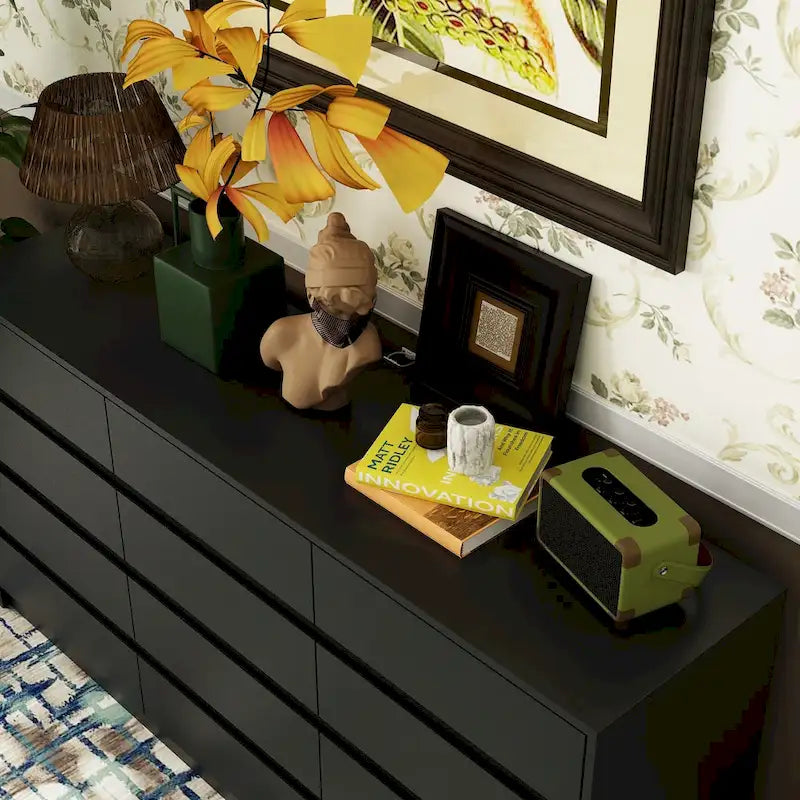 Commode à 12 tiroirs pour chambre avec tiroirs profonds, grande commode en bois sur pied