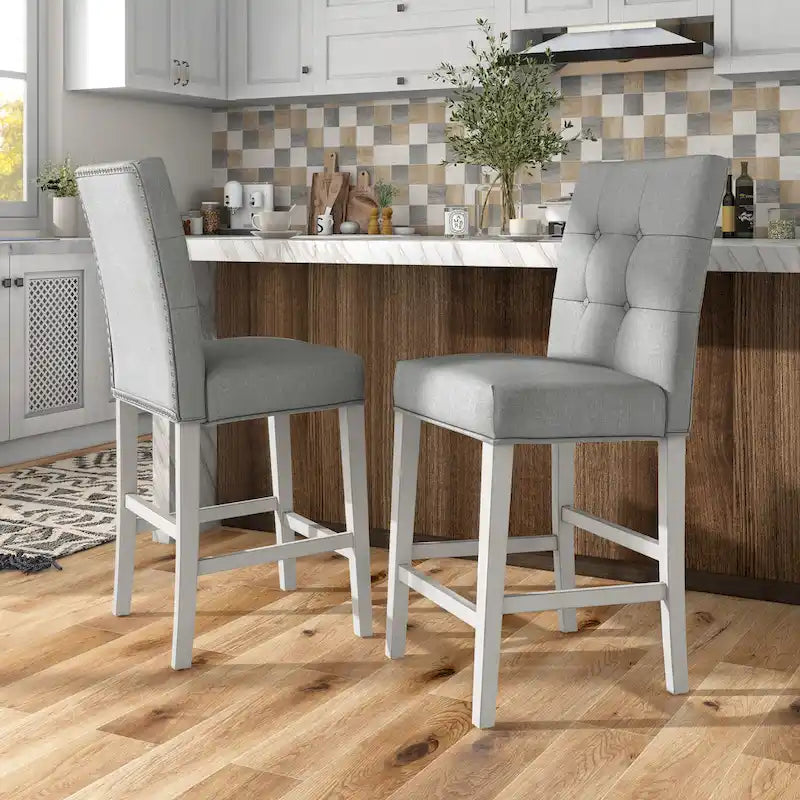Chaises de comptoir capitonnées modernes grises Tia (lot de 2) par