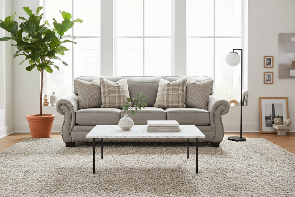 Canapé en tissu gris acier – 91 L x 38 P x 38 H