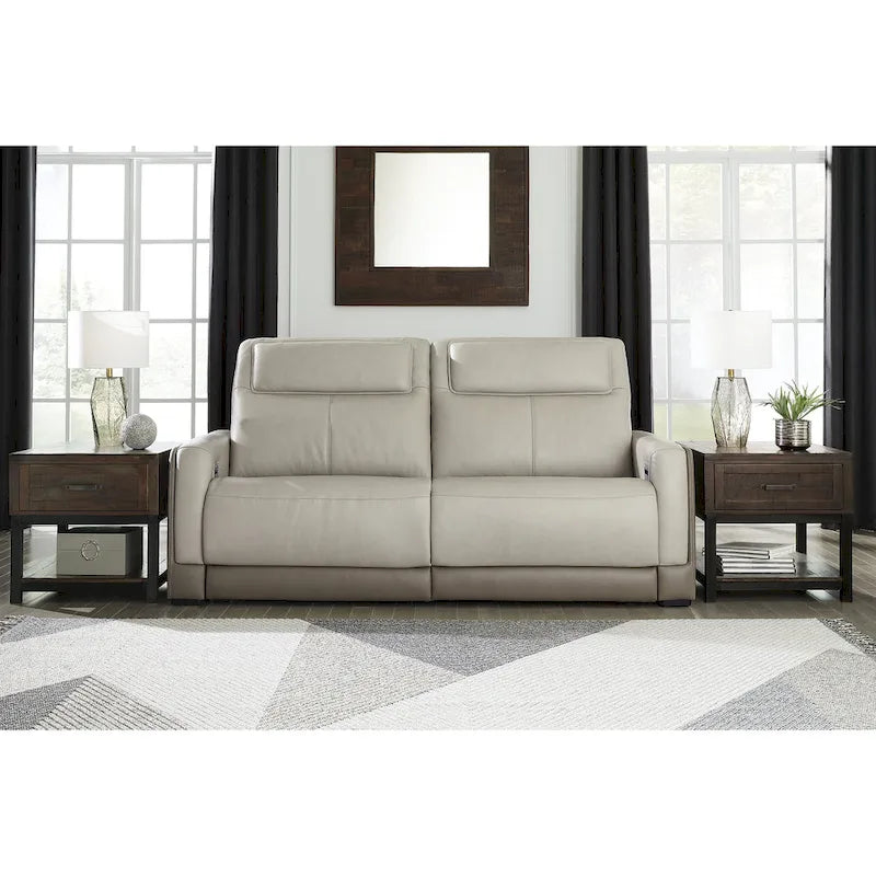  Battleville Silver 2 Seat Power Reclining Sofa with Adjustable Headrest - 85W x 40D x 43H