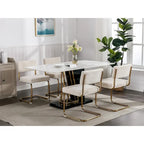 Chaises de salle à manger modernes avec base en métal doré, chaises de cuisine sans accoudoirs avec capitonnage cannelé, lot de 2