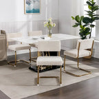 Chaises de salle à manger modernes avec base en métal doré, chaises de cuisine sans accoudoirs avec capitonnage cannelé, lot de 2