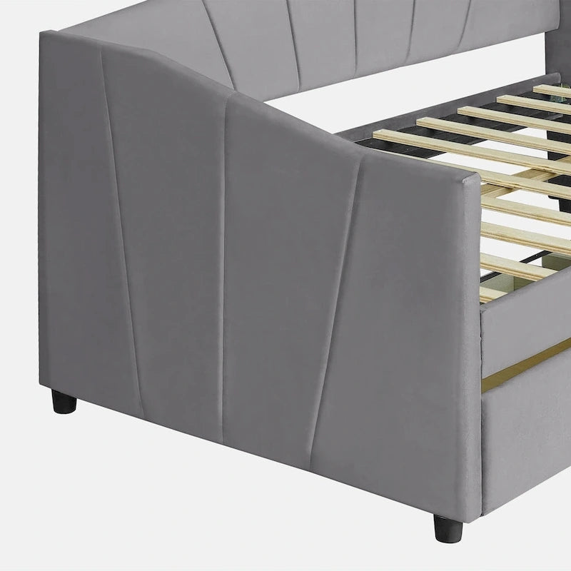 Canapé-lit rembourré double avec deux tiroirs et support à lattes en bois