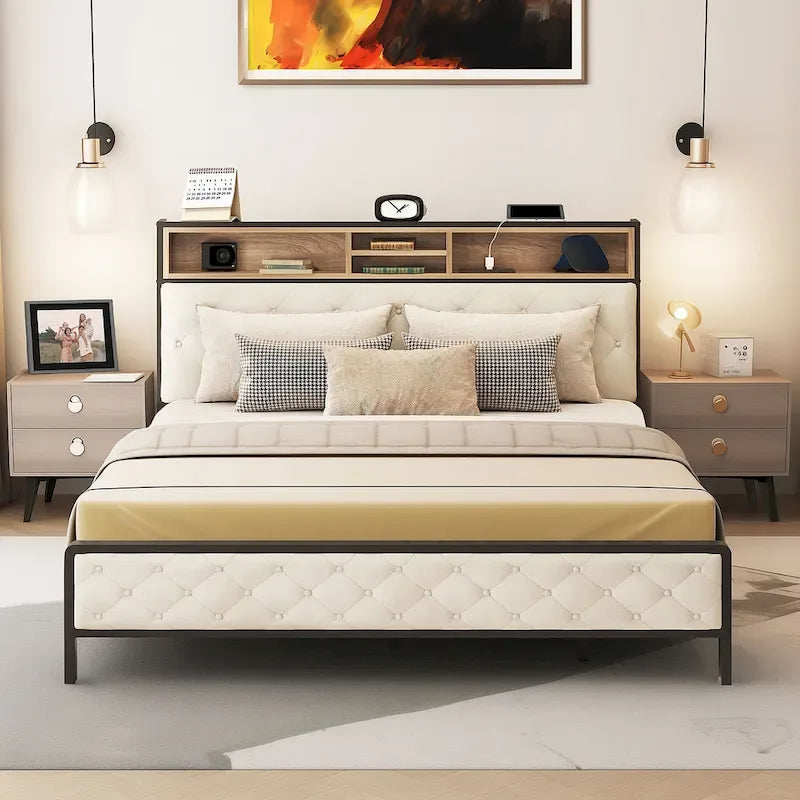   Upholstered Storage Headboard Platform Bed Frame