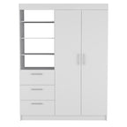 Armoire 3 tiroirs Kenya avec 3 étagères supérieures, 2 cintres, poignées en métal, blanc - N/A