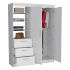 Armoire 3 tiroirs Kenya avec 3 étagères supérieures, 2 cintres, poignées en métal, blanc - N/A