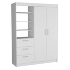 Armoire 3 tiroirs Kenya avec 3 étagères supérieures, 2 cintres, poignées en métal, blanc - N/A