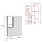 Armoire 3 tiroirs Kenya avec 3 étagères supérieures, 2 cintres, poignées en métal, blanc - N/A