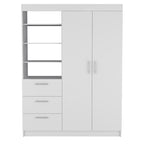 Armoire 3 tiroirs Kenya avec 3 étagères supérieures, 2 cintres, poignées en métal, blanc - N/A