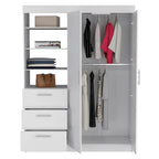 Armoire 3 tiroirs Kenya avec 3 étagères supérieures, 2 cintres, poignées en métal, blanc - N/A