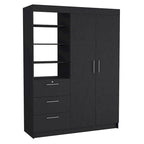 Armoire 3 tiroirs Kenya avec 3 étagères supérieures, 2 cintres, poignées en métal, blanc - N/A