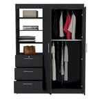 Armoire 3 tiroirs Kenya avec 3 étagères supérieures, 2 cintres, poignées en métal, blanc - N/A