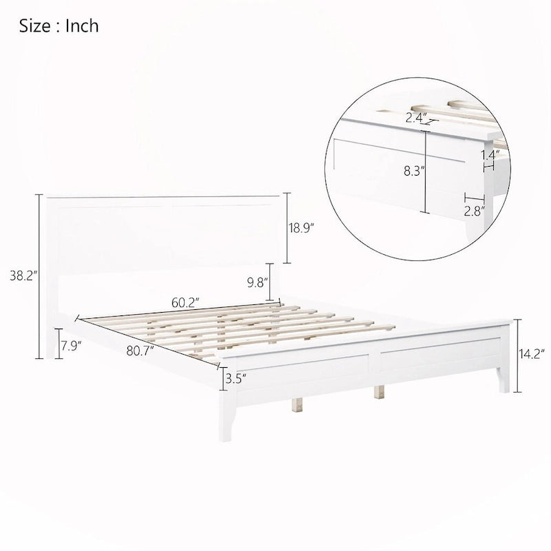 Lit plateforme Queen en bois massif