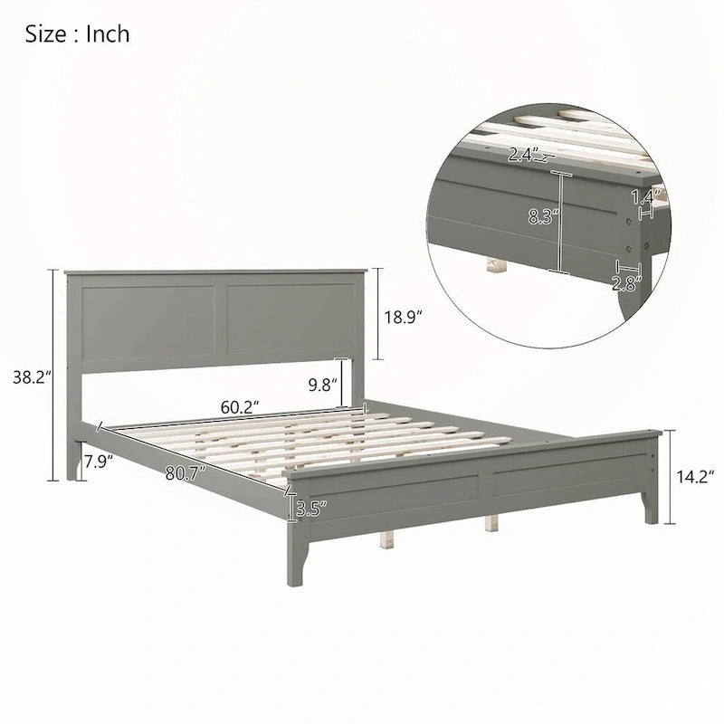 Lit plateforme Queen en bois massif