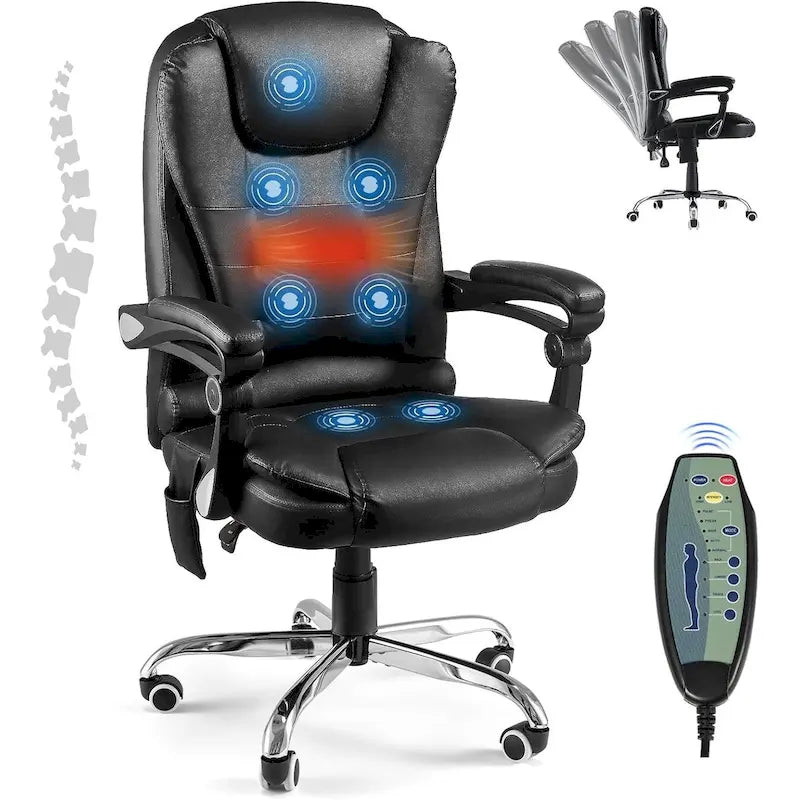 Chaise de bureau ergonomique avec 7 points de massage vibrant et fonctions chauffantes