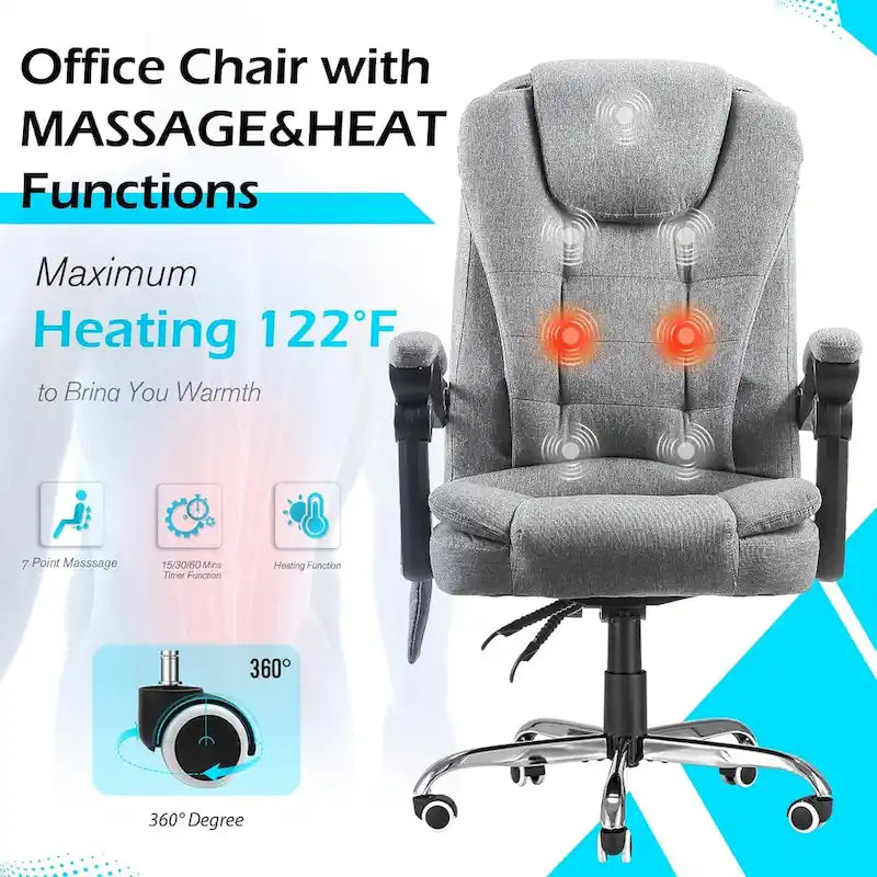 Chaise de bureau ergonomique avec 7 points de massage vibrant et fonctions chauffantes