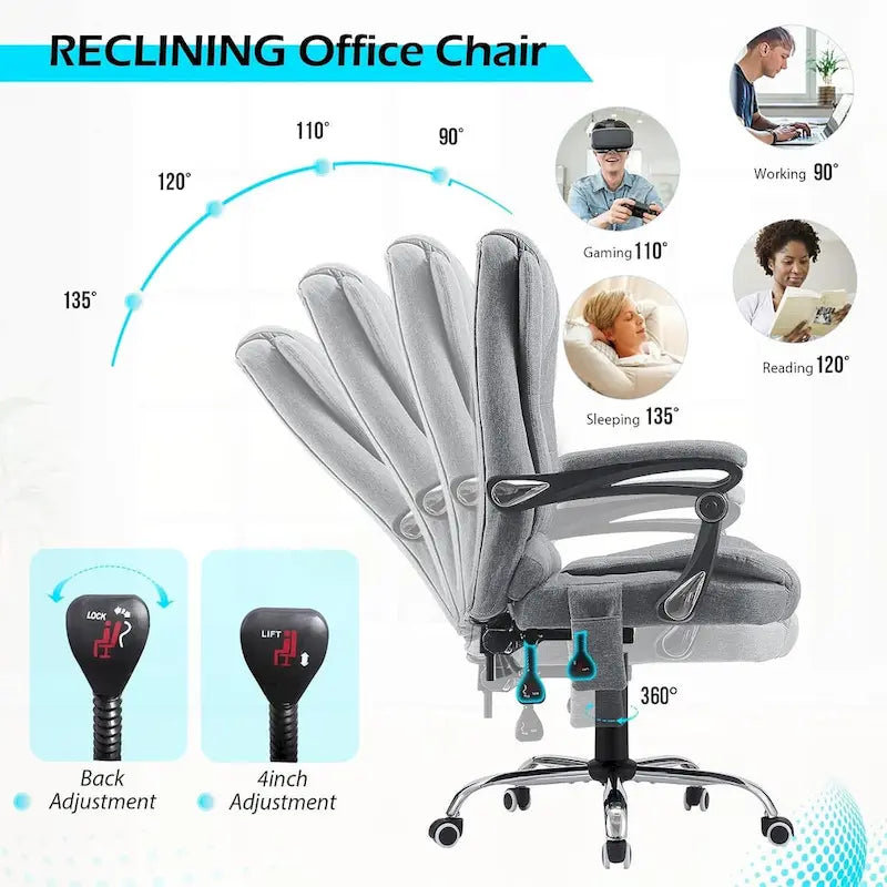 Chaise de bureau ergonomique avec 7 points de massage vibrant et fonctions chauffantes