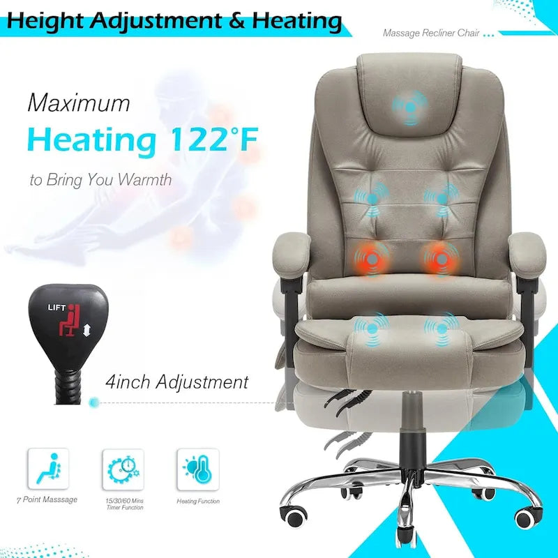 Chaise de bureau ergonomique avec 7 points de massage vibrant et fonctions chauffantes