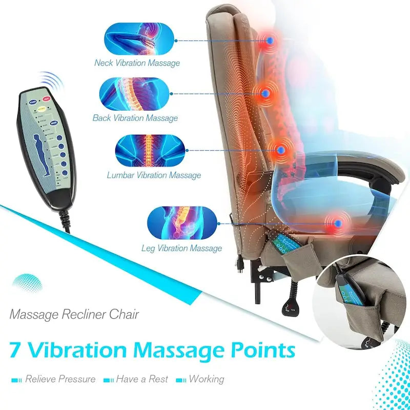 Chaise de bureau ergonomique avec 7 points de massage vibrant et fonctions chauffantes