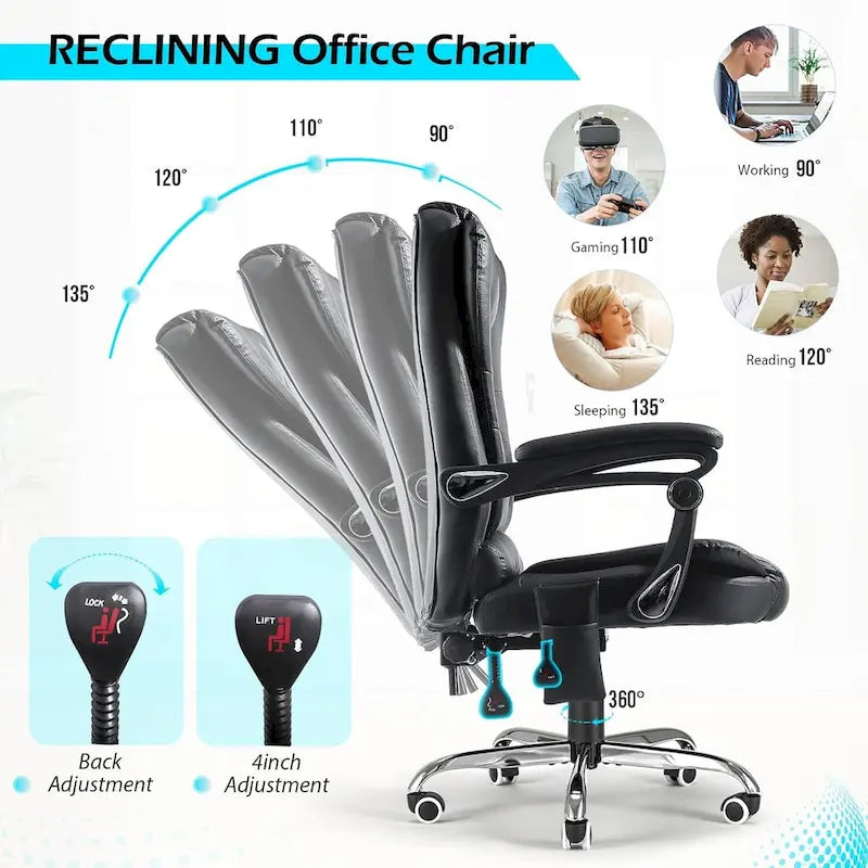 Chaise de bureau ergonomique avec 7 points de massage vibrant et fonctions chauffantes