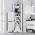 Meuble de salle de bain haut sur pied, meuble de rangement d'angle avec portes et étagères réglables