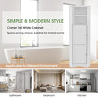 Meuble de salle de bain haut sur pied, meuble de rangement d'angle avec portes et étagères réglables