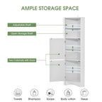 Meuble de salle de bain haut sur pied, meuble de rangement d'angle avec portes et étagères réglables