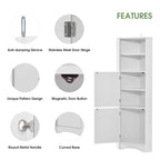 Meuble de salle de bain haut sur pied, meuble de rangement d'angle avec portes et étagères réglables