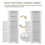 Meuble de salle de bain haut sur pied, meuble de rangement d'angle avec portes et étagères réglables