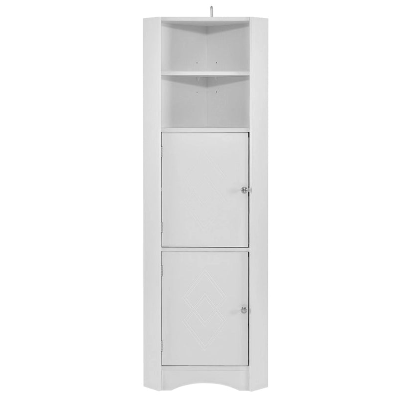 Meuble de salle de bain haut sur pied, meuble de rangement d'angle avec portes et étagères réglables