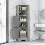 Meuble de salle de bain haut sur pied, meuble de rangement d'angle avec portes et étagères réglables