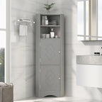 Meuble de salle de bain haut sur pied, meuble de rangement d'angle avec portes et étagères réglables