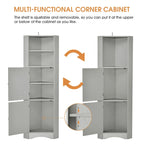 Meuble de salle de bain haut sur pied, meuble de rangement d'angle avec portes et étagères réglables