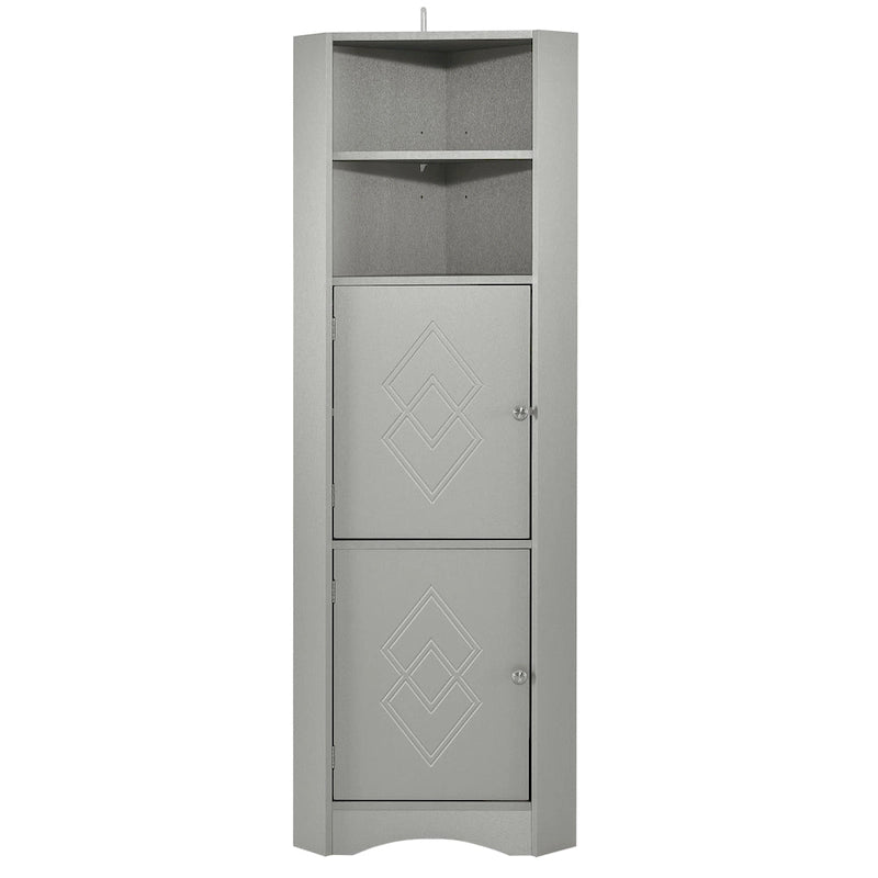 Meuble de salle de bain haut sur pied, meuble de rangement d'angle avec portes et étagères réglables