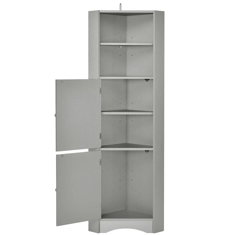 Meuble de salle de bain haut sur pied, meuble de rangement d'angle avec portes et étagères réglables
